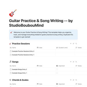 Guitar Practice & Song Writing Notion Template Dashboard Planner Tracker Gift Digital Download image 2