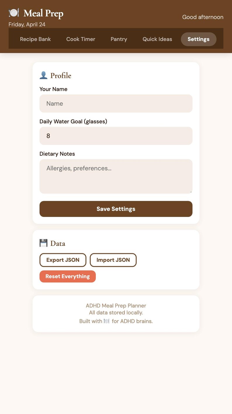 ADHD Meal Prep Planner Journal Daily Tracker Organization Interactive No Install Browser Planner Gift Digital Download image 10