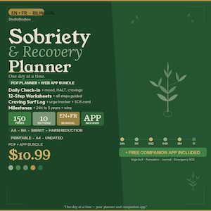 Sobriety Planner Printable 150 Pages Recovery Journal 12 Step Worksheet Addiction Tracker HALT Craving Surf Relapse Prevention EN FR Digital