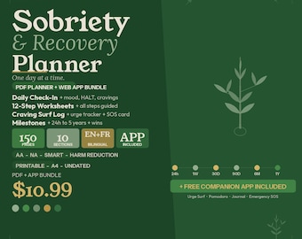 Sobriety Planner Printable 150 Pages Recovery Journal 12 Step Worksheet Addiction Tracker HALT Craving Surf Relapse Prevention EN FR Digital