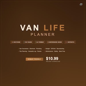 Van Life Planner Printable, Camper Van Conversion Checklist, Road Trip Journal, Boondocking Off-Grid Guide, Nomad Budget Tracker PDF A4