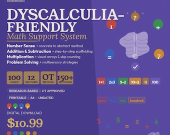 Dyscalculia Math Support System 100 Pages English + French Worksheets Number Sense Addition Multiplication - Dyscalculia Printable Download