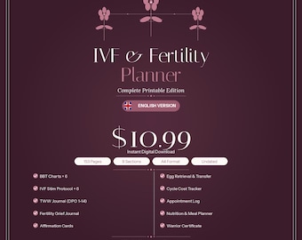 IVF-Planer zum Ausdrucken, Fruchtbarkeitsbehandlungs-Tracker, Kinderwunsch-Tagebuch, Eizellentnahme-Protokoll, Embryotransfer, Zweiwöchige Wartezeit, Basaltemperaturkurve, IVF-Geschenk