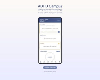 App per studenti universitari con ADHD, timer di studio, calcolatore GPA, tracker dei compiti, budget, pasti, sonno, farmaci, umore, Pomodoro, focus, studente digitale con ADHD