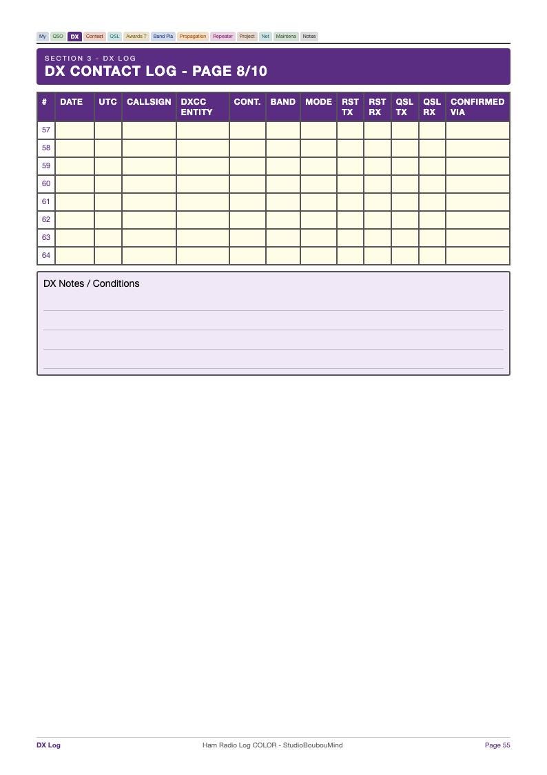 Ham Radio Log Kleureneditie 112 Pagina's PDF Opmerkelijk Papier Pro QSO DX Wedstrijdprijzen Cadeau Digitale Download afbeelding 7