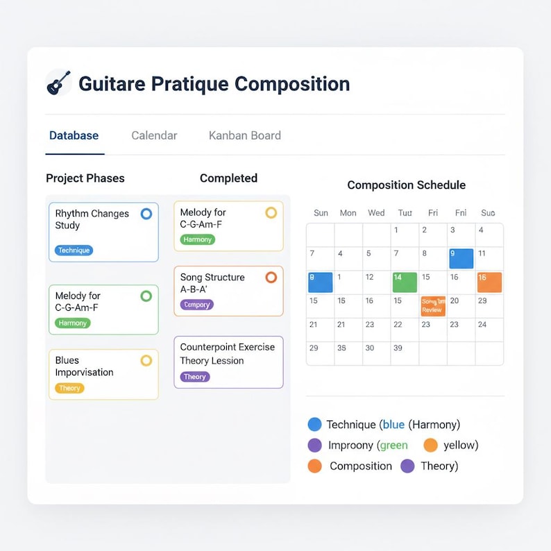 Guitar Practice & Song Writing Notion Template Dashboard Planner Tracker Gift Digital Download image 3