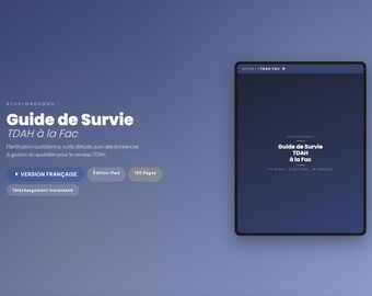 Planner TDAH Étudiant iPad 120 Pages Français Fac Université GoodNotes Pomodoro Focus Devoirs Organisation Fonctions Exécutives PDF TDAH fr