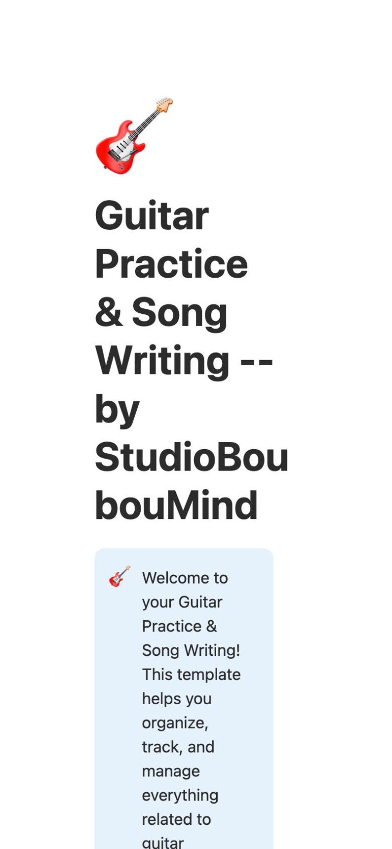 Guitar Practice & Song Writing Notion Template Dashboard Planner Tracker Gift Digital Download image 8