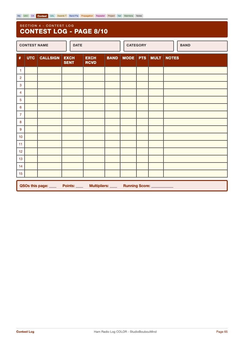 Ham Radio Log Kleureneditie 112 Pagina's PDF Opmerkelijk Papier Pro QSO DX Wedstrijdprijzen Cadeau Digitale Download afbeelding 8
