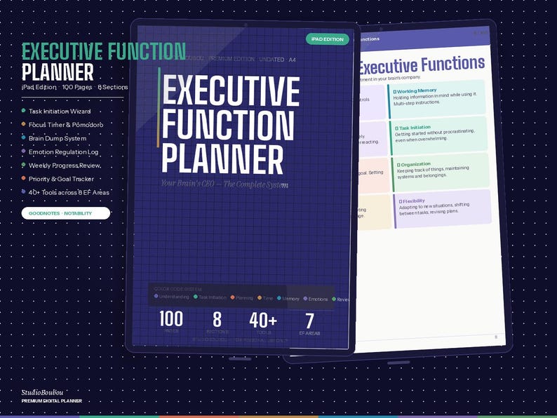 Executive Function Planner iPad GoodNotes | 100 Pages Hyperlinked | EF Planner ADHD Autism TBI | Digital Download imagen 1