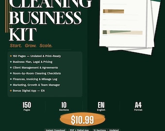 Reinigungs-Business-Kit (150 Seiten) | Businessplaner für Reinigungsunternehmen | Checkliste für den Businessplan, Preisgestaltung, Rechnungsvorlage | Digitaler Download (A4)