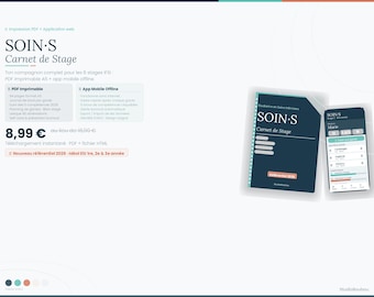 Druckbares Praktikumslogbuch für Pflegestudierende, 94 Seiten, für Pflegestudierende: Fertigkeiten, Pflege, Planung, Logbuch, Praktikumszusammenfassung, PDF, A5, Französisch, 2026