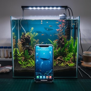 Registro del cuidador del acuario Parámetros de análisis de agua Seguimiento de peces Programa de alimentación Mantenimiento Digital Descarga digital