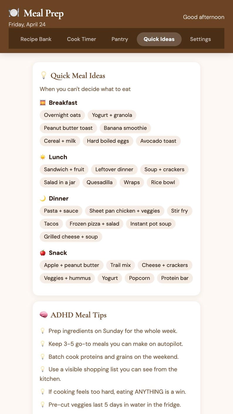 ADHD Meal Prep Planner Journal Daily Tracker Organization Interactive No Install Browser Planner Gift Digital Download image 9