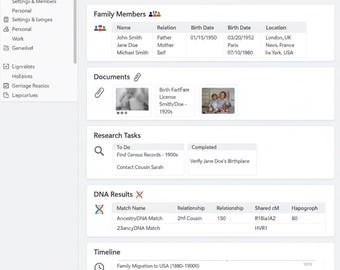 Genealogy & Family Tree Notion Template Dashboard Planner Tracker Gift Digital Download