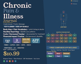 Chronic Pain Journal Printable 130 Pages Spoon Theory Flare Protocol Pain Tracker CBT Worksheet Fibromyalgia EDS Illness Planner en fr PDF