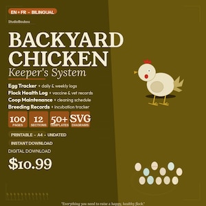 Chicken Keeper Planner 100 Pages English + French Egg Tracker Flock Health Log Coop Maintenance Breeding - Backyard Poultry Printable