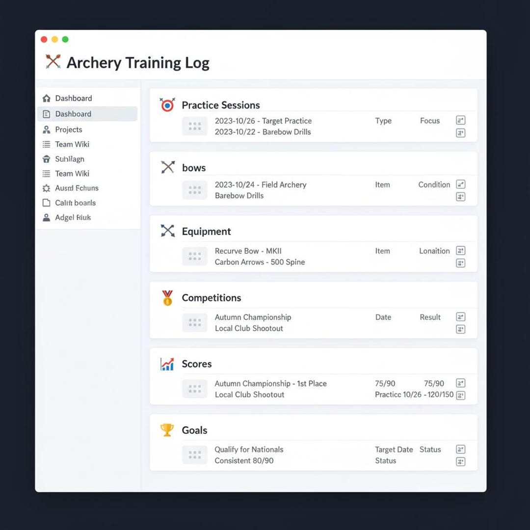 Archery Training Log Notion Template Dashboard Planner Tracker Gift ...