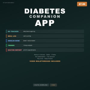 Peut inclure: Graphique numérique pour l'application Diabetes Companion. L'application propose un suivi de la glycémie, un journal des repas, un suivi des doses d'insuline, une analyse des tendances et un rapport médical. Téléchargement numérique et vidéo incluse.