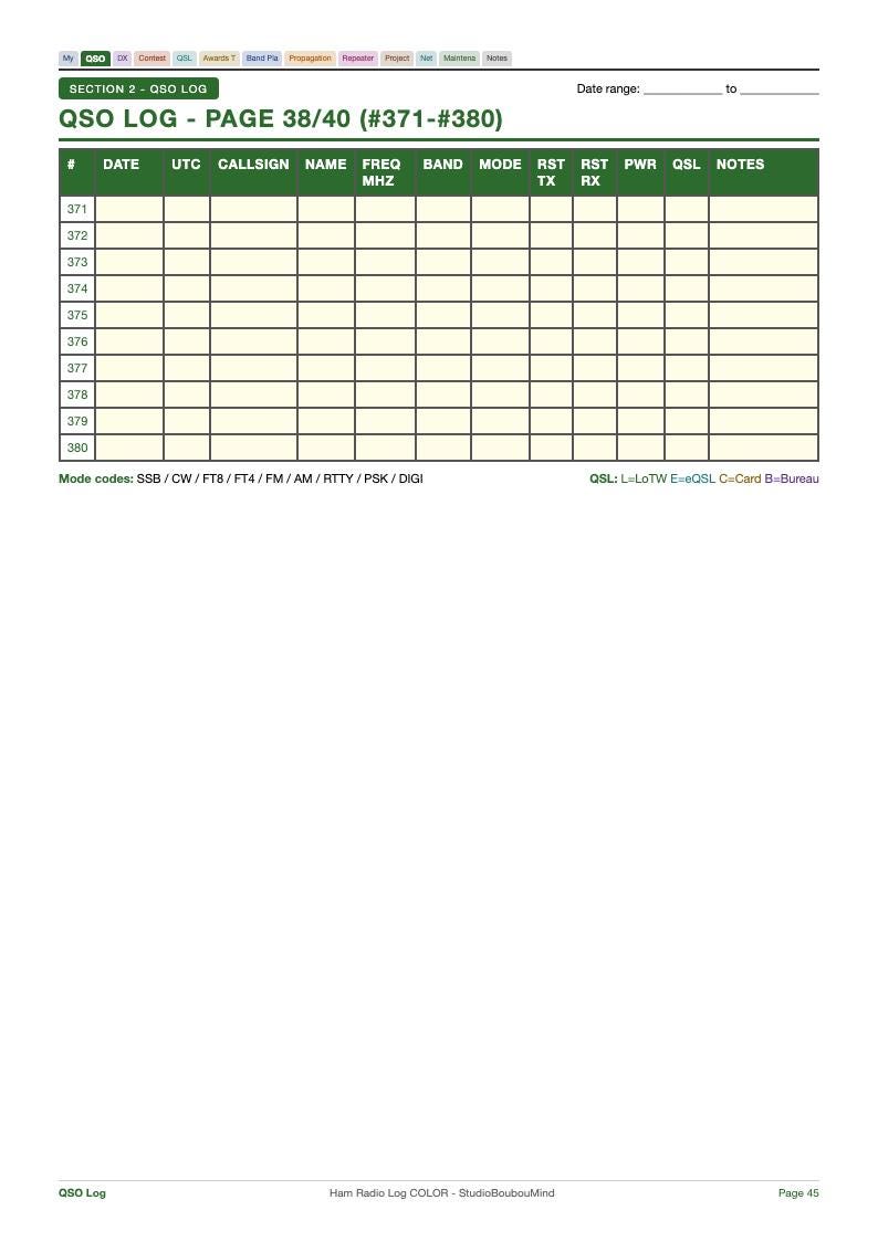 Ham Radio Log Kleureneditie 112 Pagina's PDF Opmerkelijk Papier Pro QSO DX Wedstrijdprijzen Cadeau Digitale Download afbeelding 6