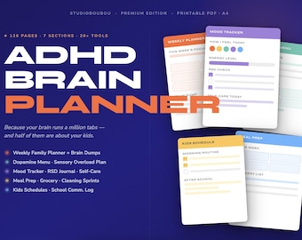 ADHS-Planer für Mütter (126 Seiten, druckbares PDF) | ADHS-Planer für Mütter (undatiert, A4) | Mentale Belastung, Schuldgefühle, Selbstfürsorge