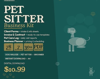 Haustierbetreuungs-Business-Kit (78 Seiten, A4, Englisch + Französisch) – Hundeausführerplaner, Kundenformulare, Rechnung, Vertrag – Digitaler Download für Haustierbetreuungsunternehmen