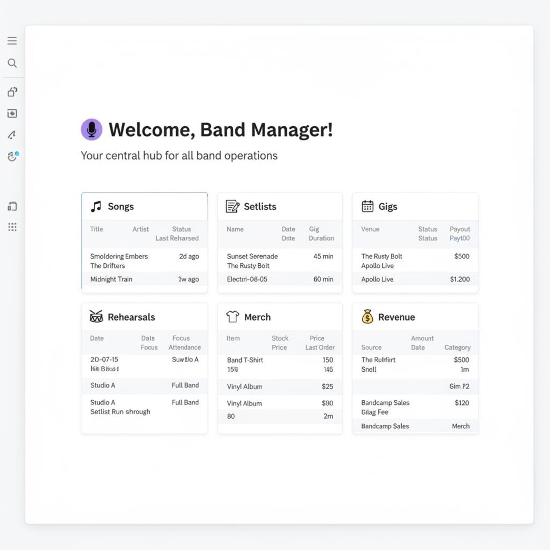 Setlist Example For Band Performance Band Manager Notion Template Song Setlist Gig Rehearsal Merch Revenue ...