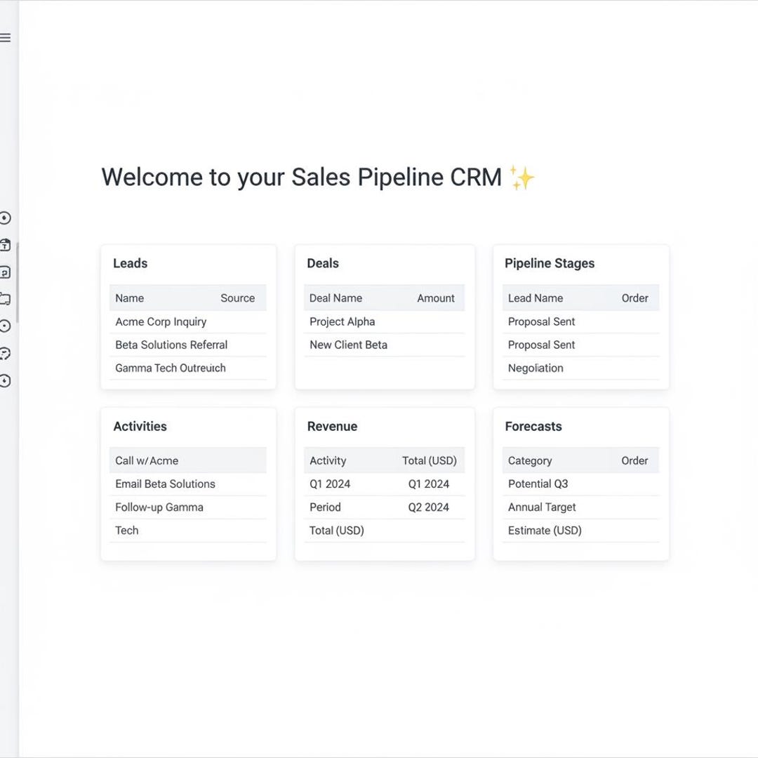 Sales Pipeline CRM Notion Template Lead Deal Tracker Revenue Forecast ...