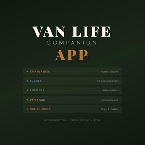 Van Life Planner App Digital, Camper Van Budget Tracker, Road Trip Boondocking Journal, Nomad Off-Grid Companion, Interactive HTML