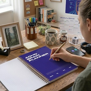 Dagelijkse planner voor ADHD (printbaar, 200 pagina's, A4-formaat) - Gewoontetracker, brainstormsessie, prioriteitenmatrix, routineplanner - Digitale download van de ADHD-planner (en-fr)