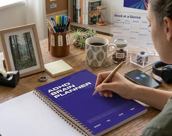 Planificador diario para TDAH imprimible, 200 páginas A4 - Rastreador de hábitos, lista de ideas, matriz de prioridades, creador de rutinas - Descarga digital del planificador para TDAH (en-fr)