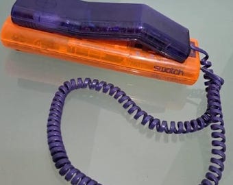Swatch Twinphone Twintam Orange Purple Transparent Vintage 90s Memphis Working Retro Gift