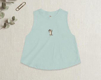 Cat in Rain Crop Top Funny Cottagecore Womens Tank Cute Cat with Book Top Whimsical Animal Top Aesthetic Crop Top Funny Cat Gift Her