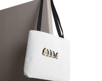 Penguin Tote Bag Funny Cottagecore Bag Cute Penguin Queue Canvas Tote Whimsical Animal Bag Vintage Nature Tote Gift for Her Penguin Gift