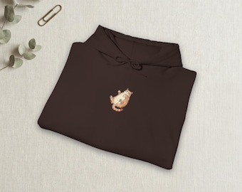 Lazy Cat Hoodie Funny Cottagecore Sweatshirt Chubby Cat Belly Up Unisex Heavy Blend Cute Cat Mom Gift Whimsical Animal Hoodie Gift Her