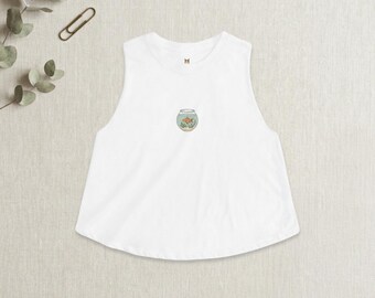 Goldfish Crop Top Cute Cottagecore Womens Tank Funny Goldfish Bowl Top Whimsical Animal Top Aesthetic Crop Top Fish Lover Gift for Her