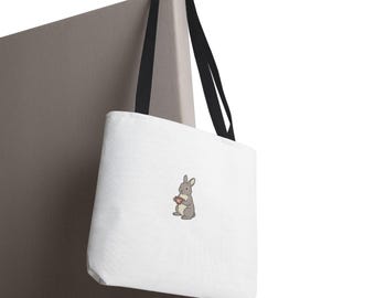 Rabbit Tote Bag Cute Cottagecore Bag Funny Bunny with Cup Tote Whimsical Animal Bag Aesthetic Tote Gift for Her Rabbit Lover Tote Bag