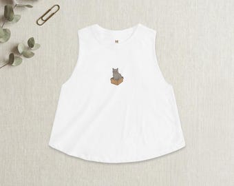 Cat in Box Crop Top Funny Cat Womens Tank Cottagecore Crop Tee Cute Cat Mom Gift Whimsical Animal Top Aesthetic Crop Top Gift for Her
