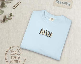 Penguin Shirt Funny Cottagecore Tee Cute Penguin Queue Graphic T-Shirt Whimsical Animal Tshirt Vintage Nature Tee Comfort Colors Tshirt