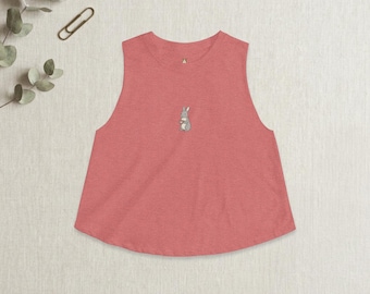 Rabbit Crop Top Cute Cottagecore Womens Tank Funny Bunny with Cup Top Whimsical Animal Top Aesthetic Crop Top Rabbit Lover Gift for Her