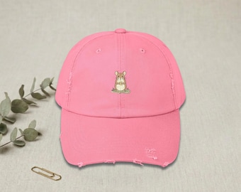 Mouse With Cheese Hat, Funny Mouse Dad Cap, Vintage Distressed Baseball Cap, Cottagecore Mouse Gift For Mouse Lovers Unisex Animal Cap