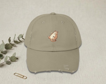 Lazy Cat Hat Funny Cottagecore Dad Cap Chubby Cat Belly Up Distressed Cap Cute Cat Mom Gift Whimsical Animal Hat Vintage Style Cat Cap
