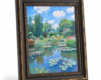 Cuadro al óleo enmarcado de Monet "Estanque de nenúfares", impresión en lienzo de paisaje de jardín de Giverny, decoración vintage impresionista para el hogar.