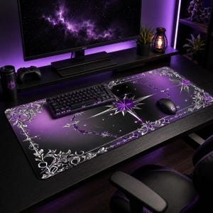 Celestial desk mat purple gothic gaming mouse pad large extended keyboard mat starry moon aesthetic dark academia gamer gift