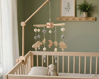 Cloud Star Mobile, Boy Nursery Decor, Baby Shower Gift, Newborn Gift, Wooden Baby Mobile, Baby Girl Gift, New Mom, Crib Mobile Wood