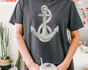 Anchor Shirt, Nautical Crop Top, Summer Beach Tee, Sailing Graphic T-Shirt, Cute Ocean Theme Shirt, Coastal Aesthetic Clothing, Gift for Her