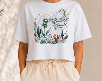 Vintage Graphic Tee, Comfort Colors® Boxy Tee, Southwest Dandelion Tee Western Boho Crop Top Desert Cactus T-Shirt Summer Beach Aesthetic