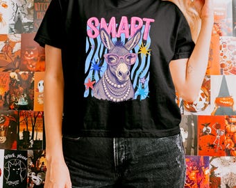 Boxy Tee Smart Donkey Shirt, Cute Retro Animal Tee, Y2K Aesthetic T-Shirt, Funny Donkey Graphic Tee, Girly Trendy Aesthetic Top