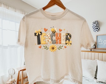 Boxy Tee Teacher Comfort Colors® Shirt, Cute Bumble Bee School Tee, Sunflower Teacher Gift, Retro Classroom Apparel, Fall Vibes