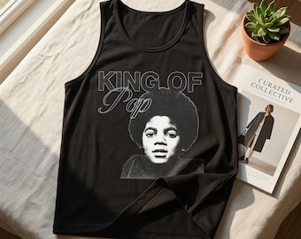 Débardeur imprimé « King of Pop » Michael Jackson, T-shirt « King of Pop », débardeur musique rétro des années 80, tenue de concert MJ, débardeur imprimé rétro, unisexe
